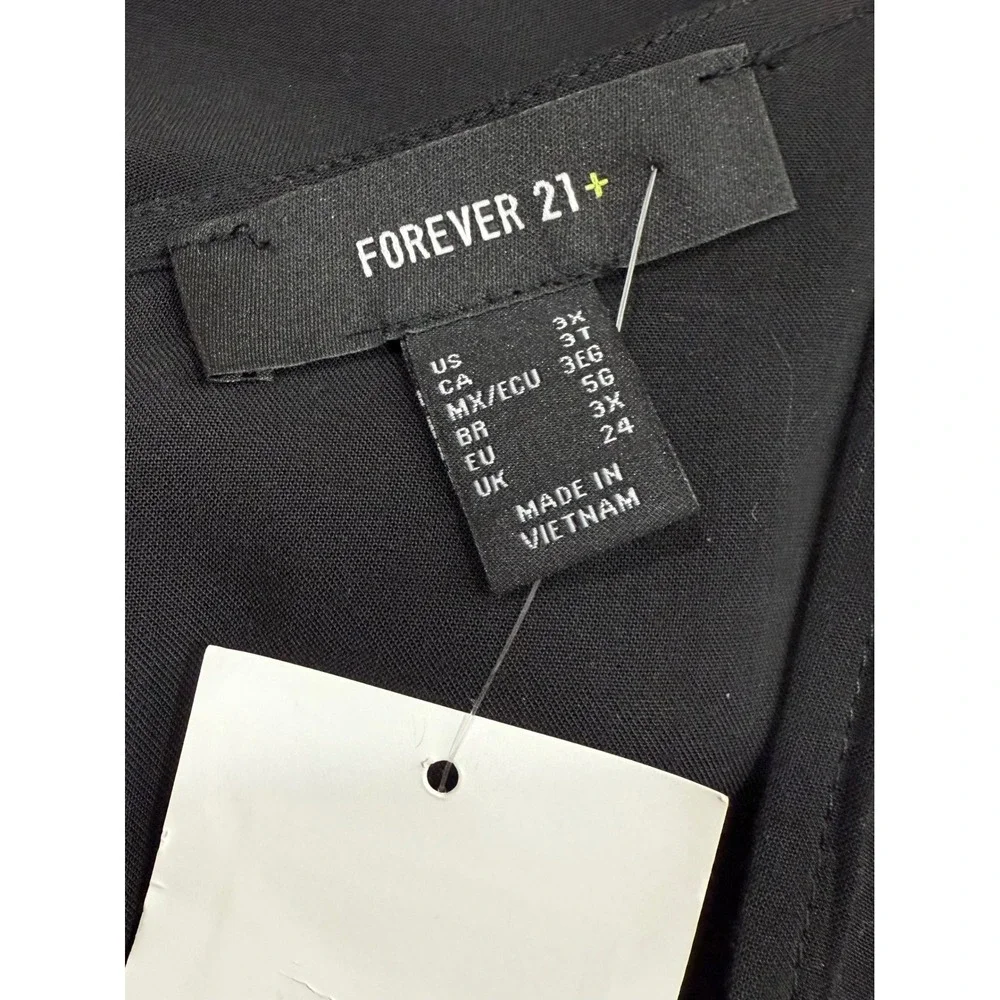 FOREVER 21 Square Neck Puff Sleeve Midi 3X Romantic Milkmaid Soft Black Dress‎